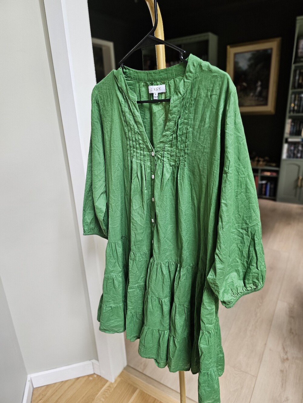 $124 LAKE Eloise Green Tiered Button-Front Dress in Palm Green - Picture 8 of 11